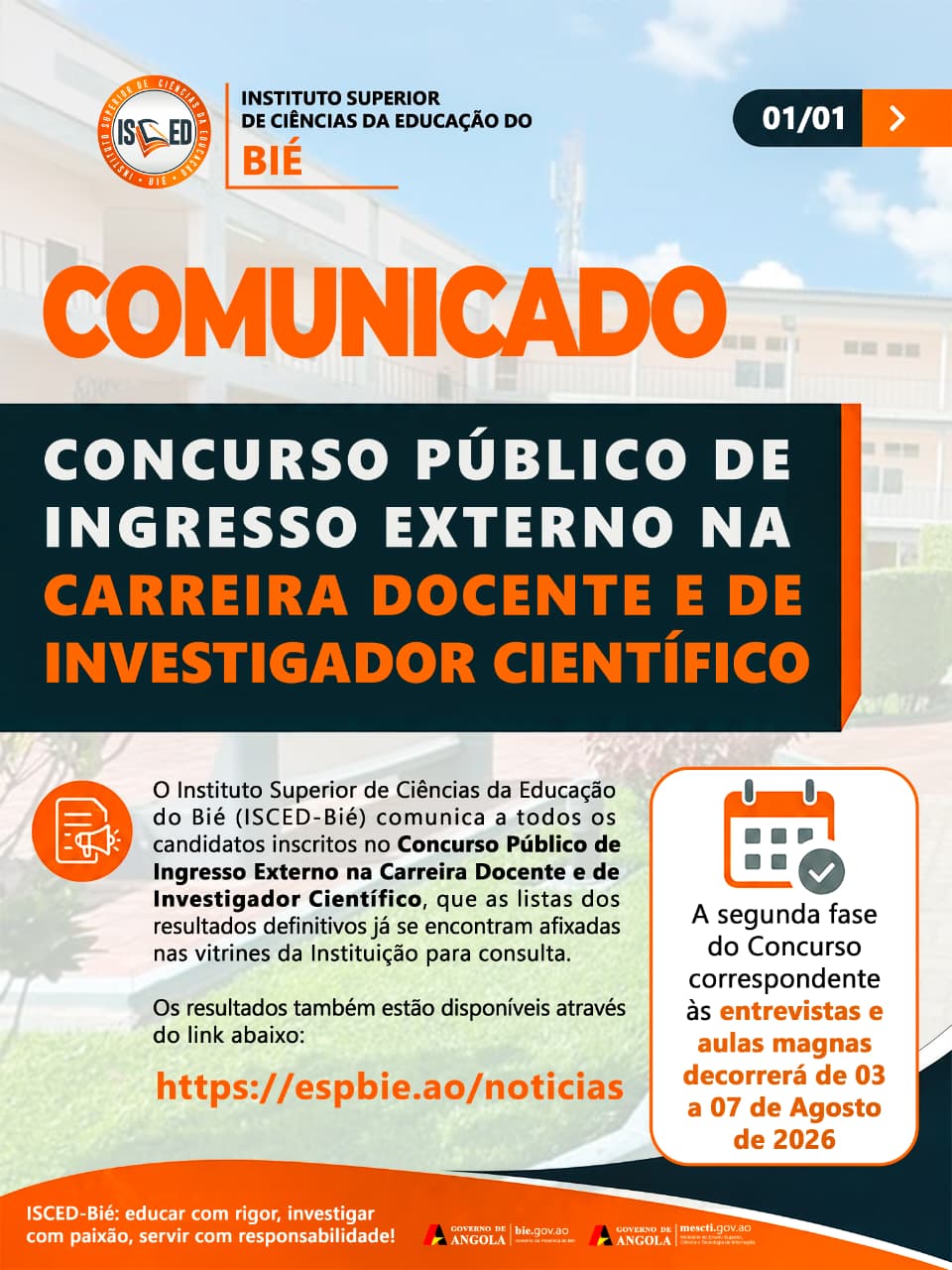 LISTAS DOS RESULTADOS DEFINITIVOS DO CONCURSO PÚBLICO NA CARREIRA DOCENTE E DE INVESTIGADOR CIENTÍFICO.